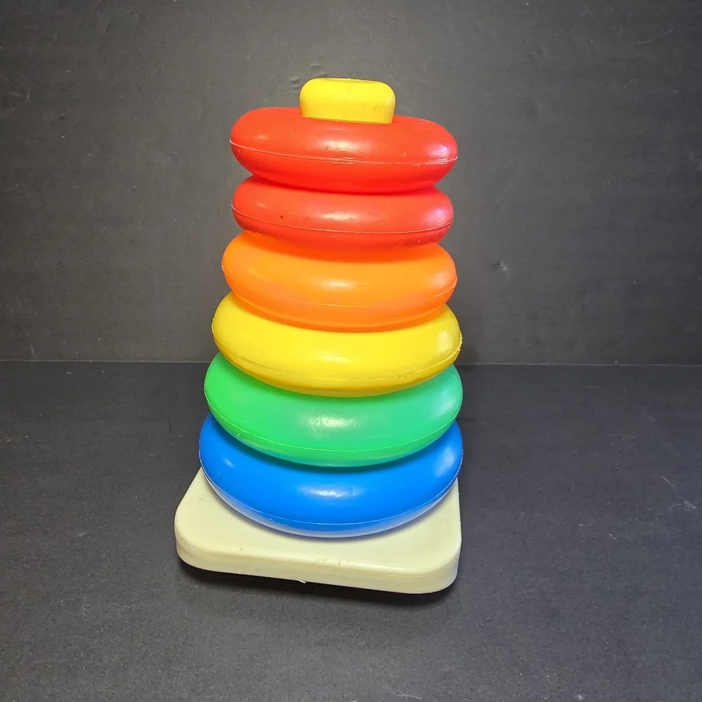 Vintage Fisher Price Rock A Stack Childs Play Game 6 Rings Plastic Base & Pole